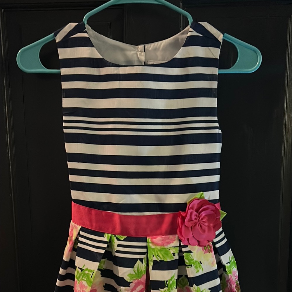 Striped Navy and Floral Kids Dress